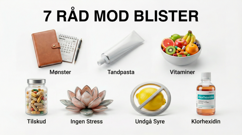 Billede som viser 7 råd mod blister i mundvigen. Lavet af Sanadent Tandlægerne, Holbæks bedste tandlæge.